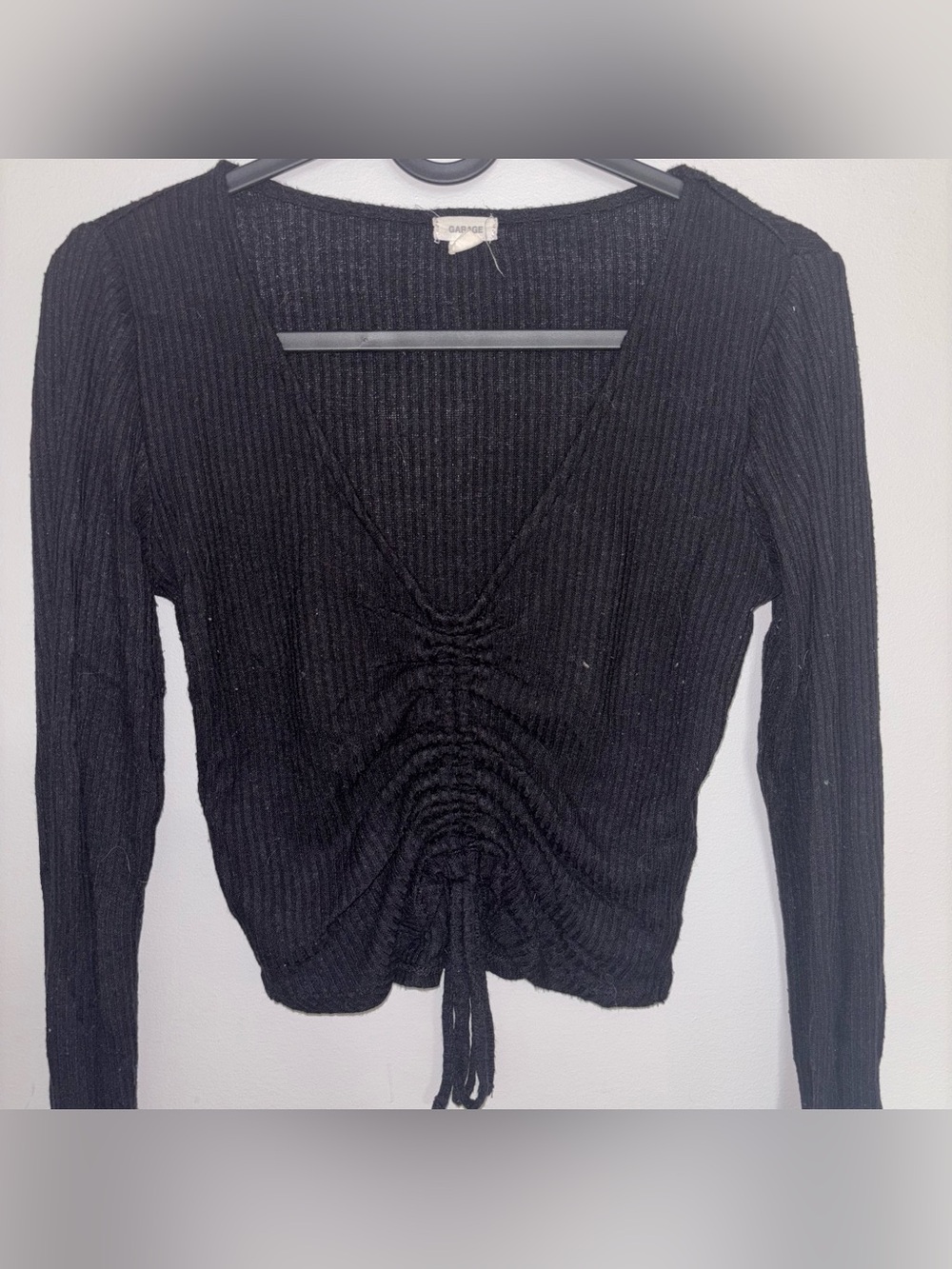 Garage Black V-Neck Long Sleeve Top